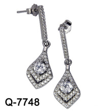 Silver Jewelry Dangle Earrings with White CZ (Q-7748)